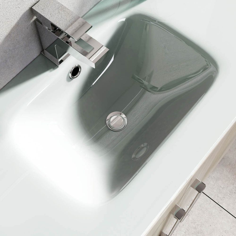 Nante Light Elm Wall Hung Vanity Unit with Glass Basin 800mm