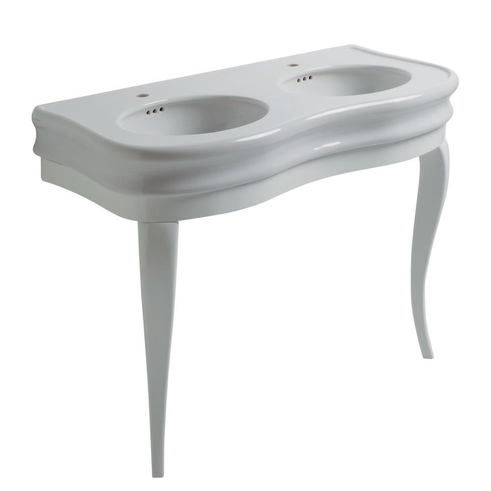 Laine Gloss White Double Console Basin with Wooden Stand