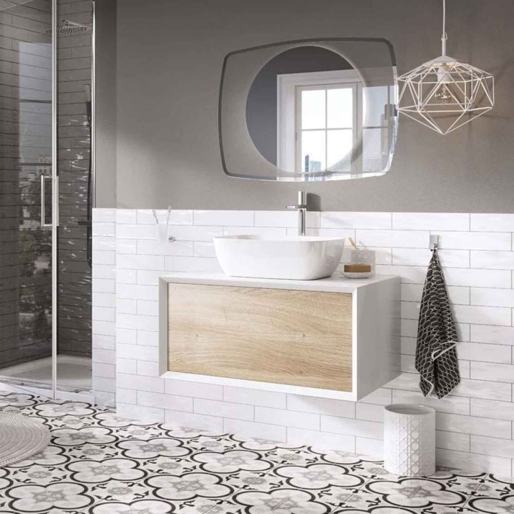Devlin White & Oak Wall Hung Vanity Unit 800mm