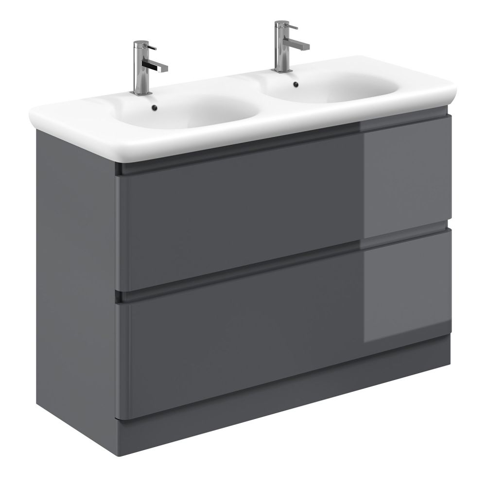 Neon Gloss Titanium Grey Floor Standing Vanity Unit with Lynx Resin Basin 1200mm