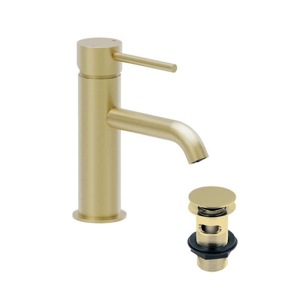 Elora Brushed Gold Basin Mixer Tap & Waste