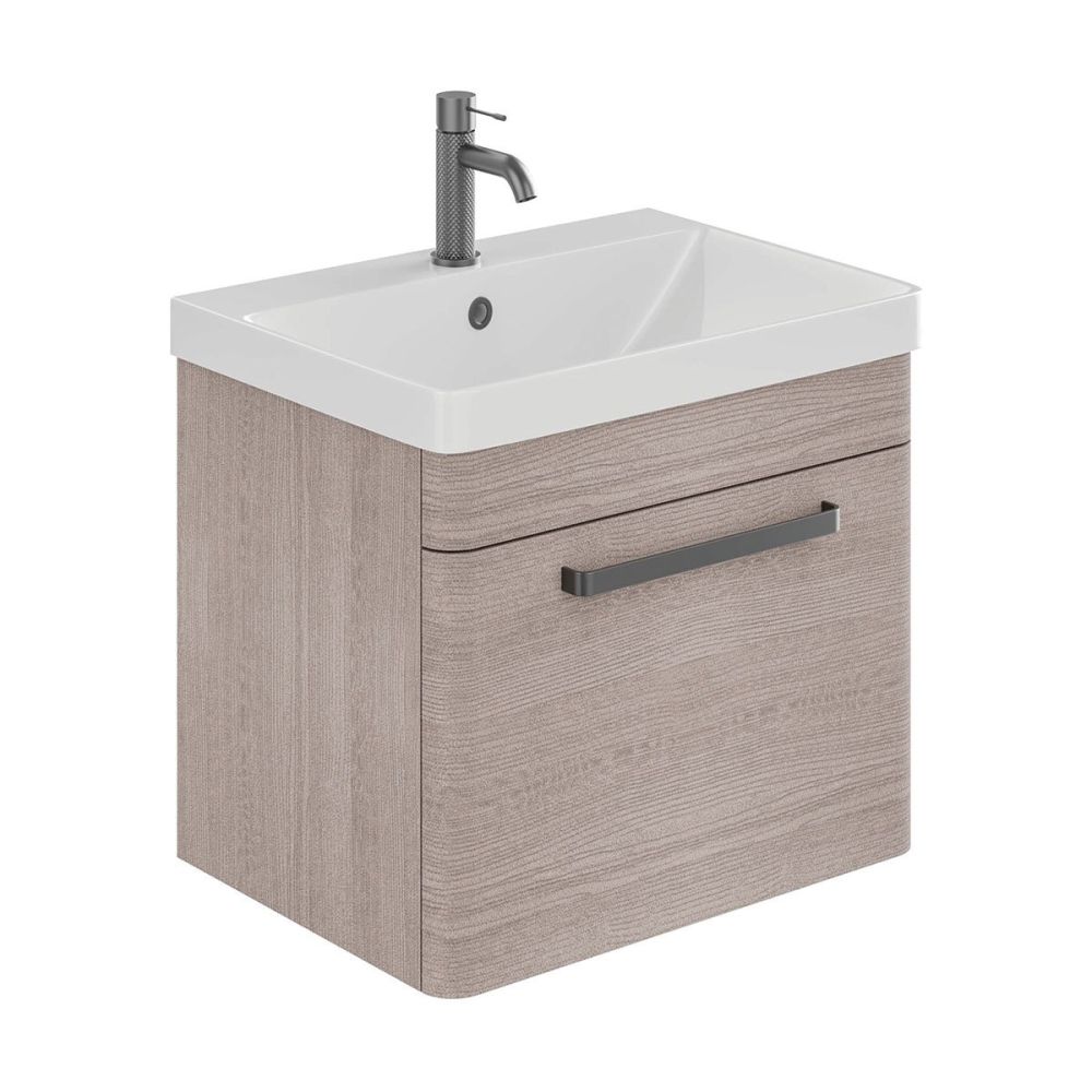 Esk Stone Grey Wall Hung Vanity Unit and Basin with Gunmetal Handles 500mm