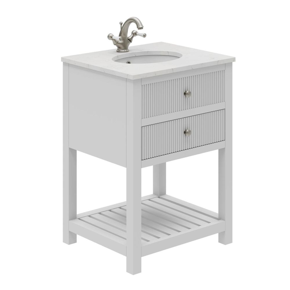 Addison Ribbed White 600mm Floor Standing Vanity Unit