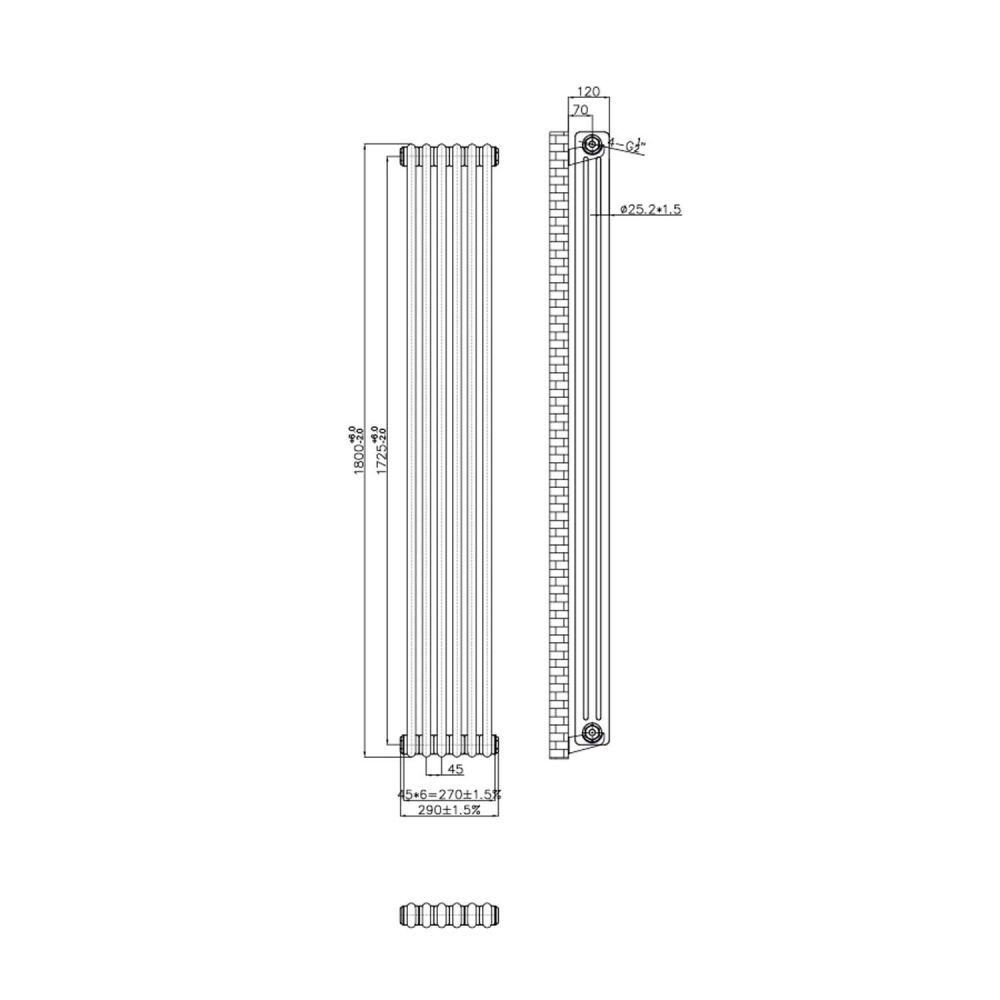 Clement Raw Metal Triple Vertical Column Radiator 1800x290mm