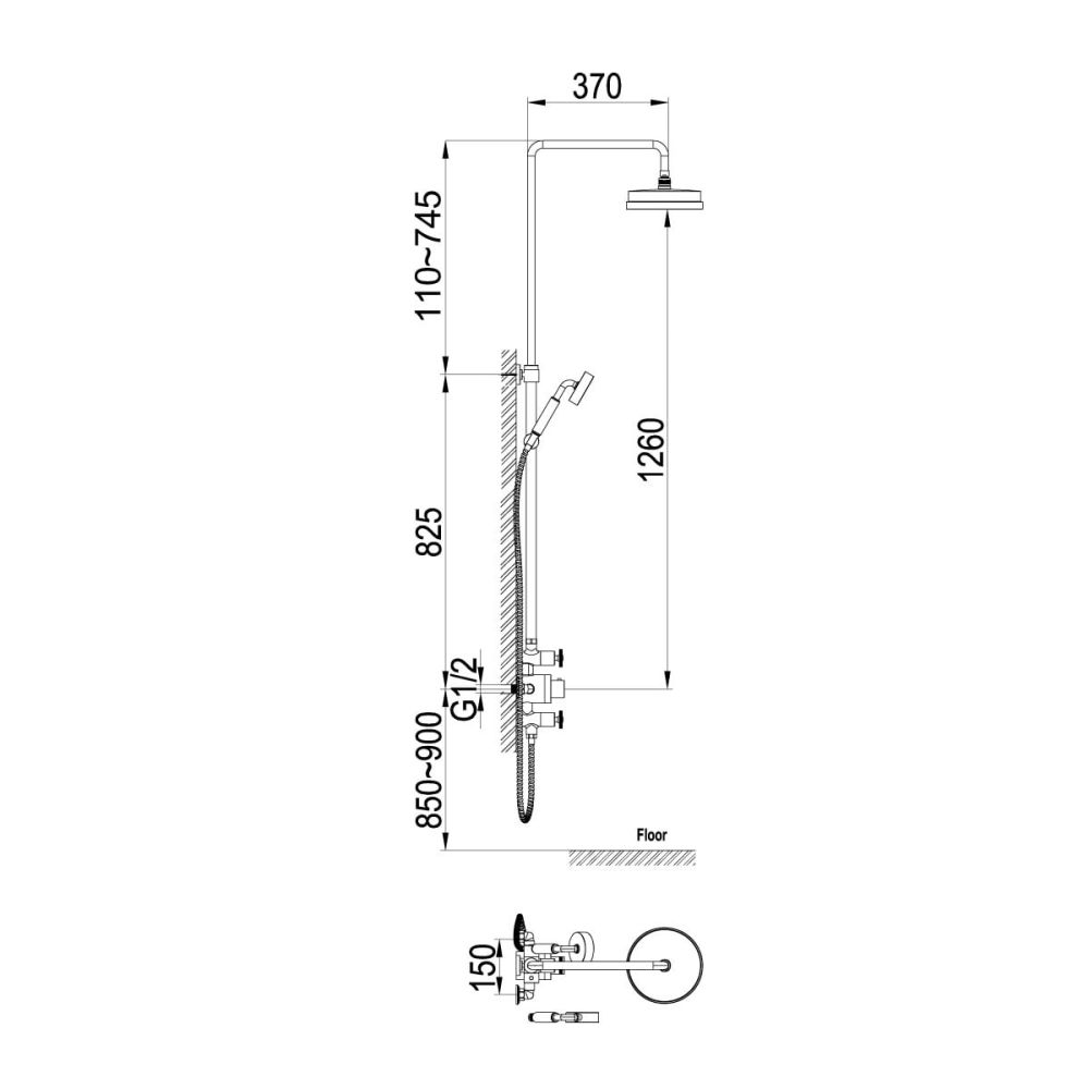 Brushed Nickel Exposed Valve Shower Pack Specification