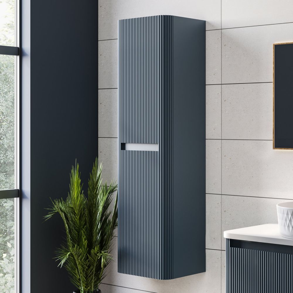 Wish Ribbed Blue Wall Hung Tall Storage Cabinet