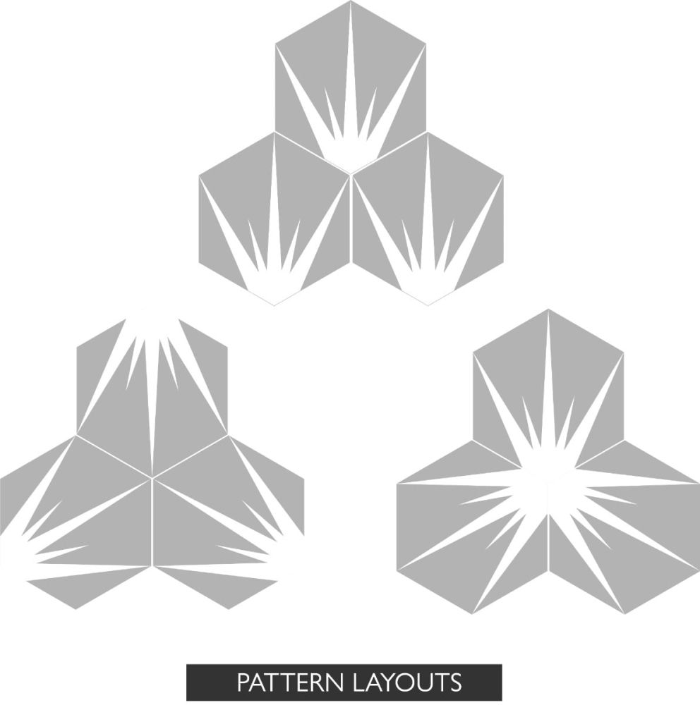 Lotus Hex Matt Grey Hexagon Porcelain Tile - 198x228mm Configurations