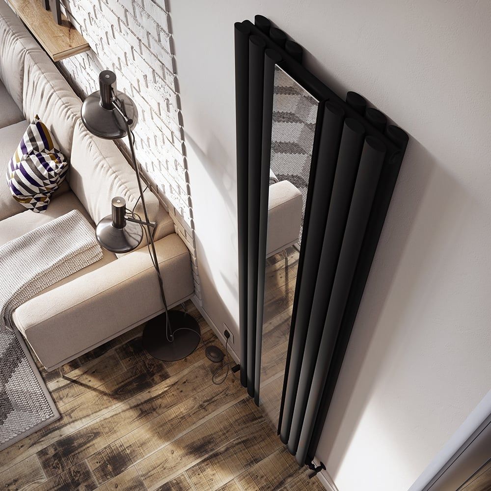 Corex Black Vertical Mirror Radiator - 1800x500mm