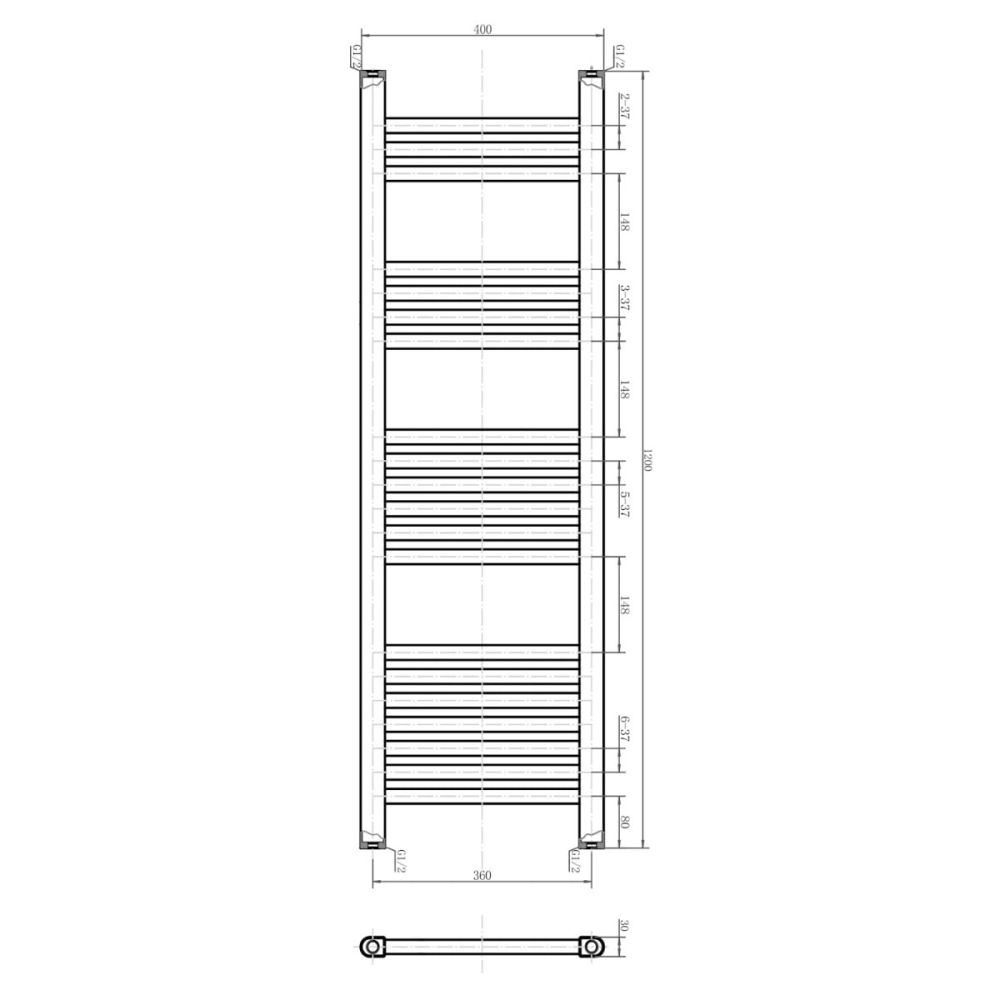 Neptune Matt Black Heated Towel Rail 1200x400mm
