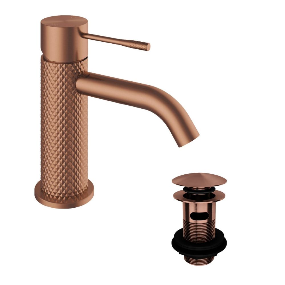 Moray Satin Bronze Knurled Basin Tap & Waste