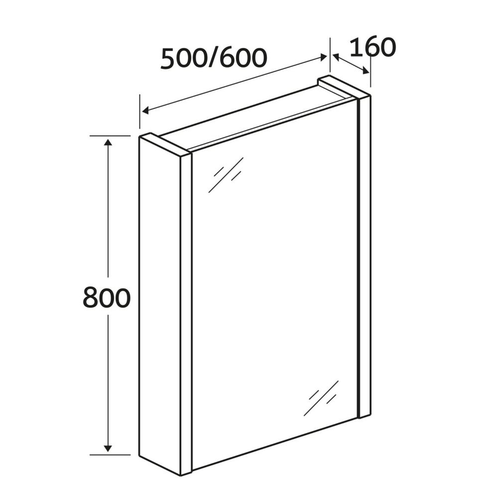 Winslow Grey Ash Single Mirrored Cabinet 600x800mm Spec Drawing
