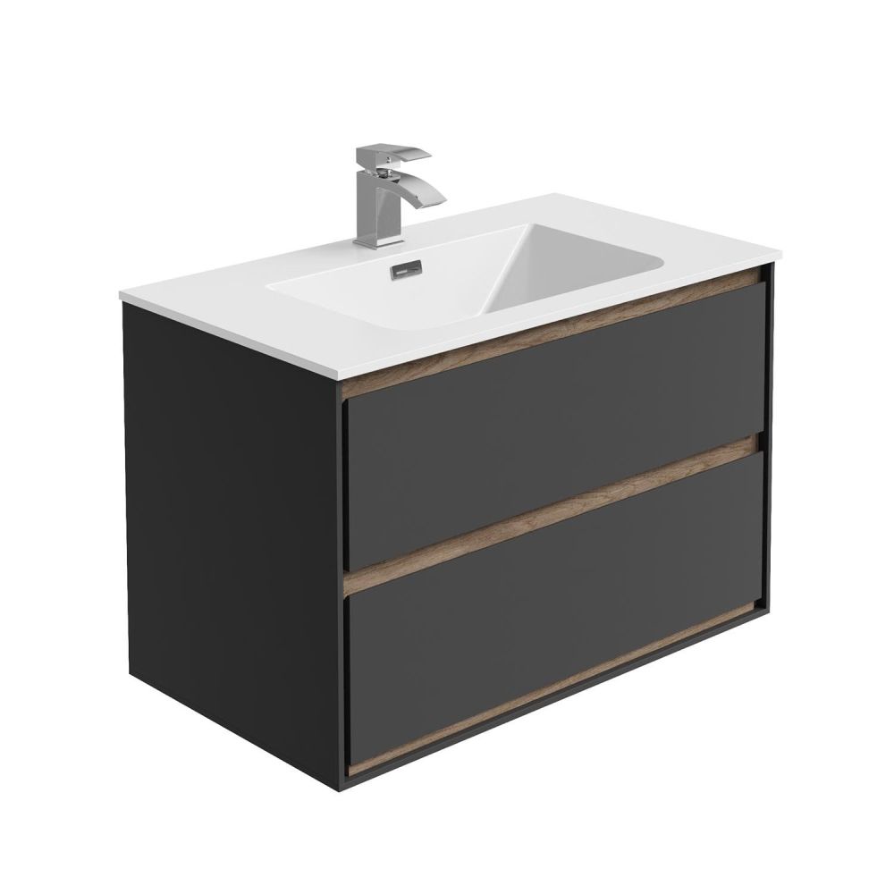 Newbury Wall Hung Vanity Unit in Matt Black & Sawn Oak - 800mm