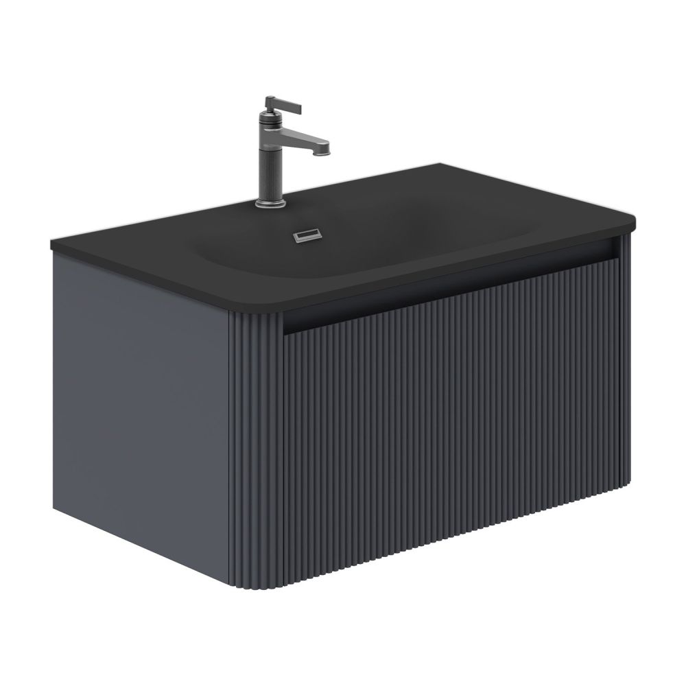 Wish Ribbed Wall Hung Vanity Unit in Charcoal