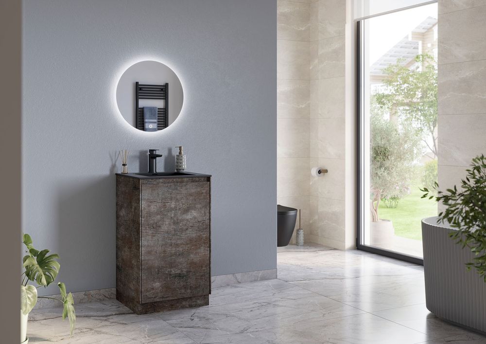 Odion Metallic Floor Standing Vanity Unit with Black Basin 500mm
