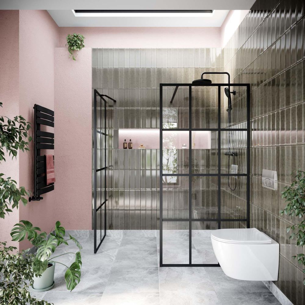 Amien Matt Black Grid Framed Shower Screen