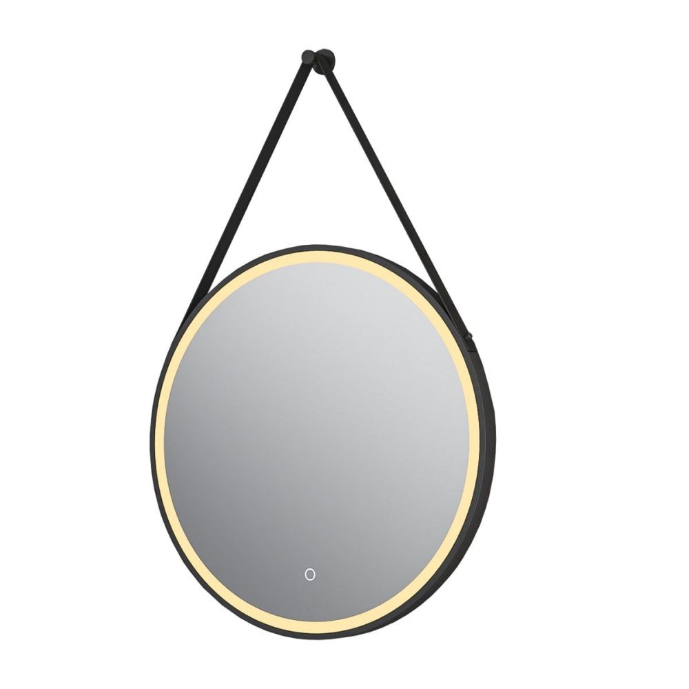Talon Matt Black Round LED Heated Hanging Bathroom Mirror 600x900mm