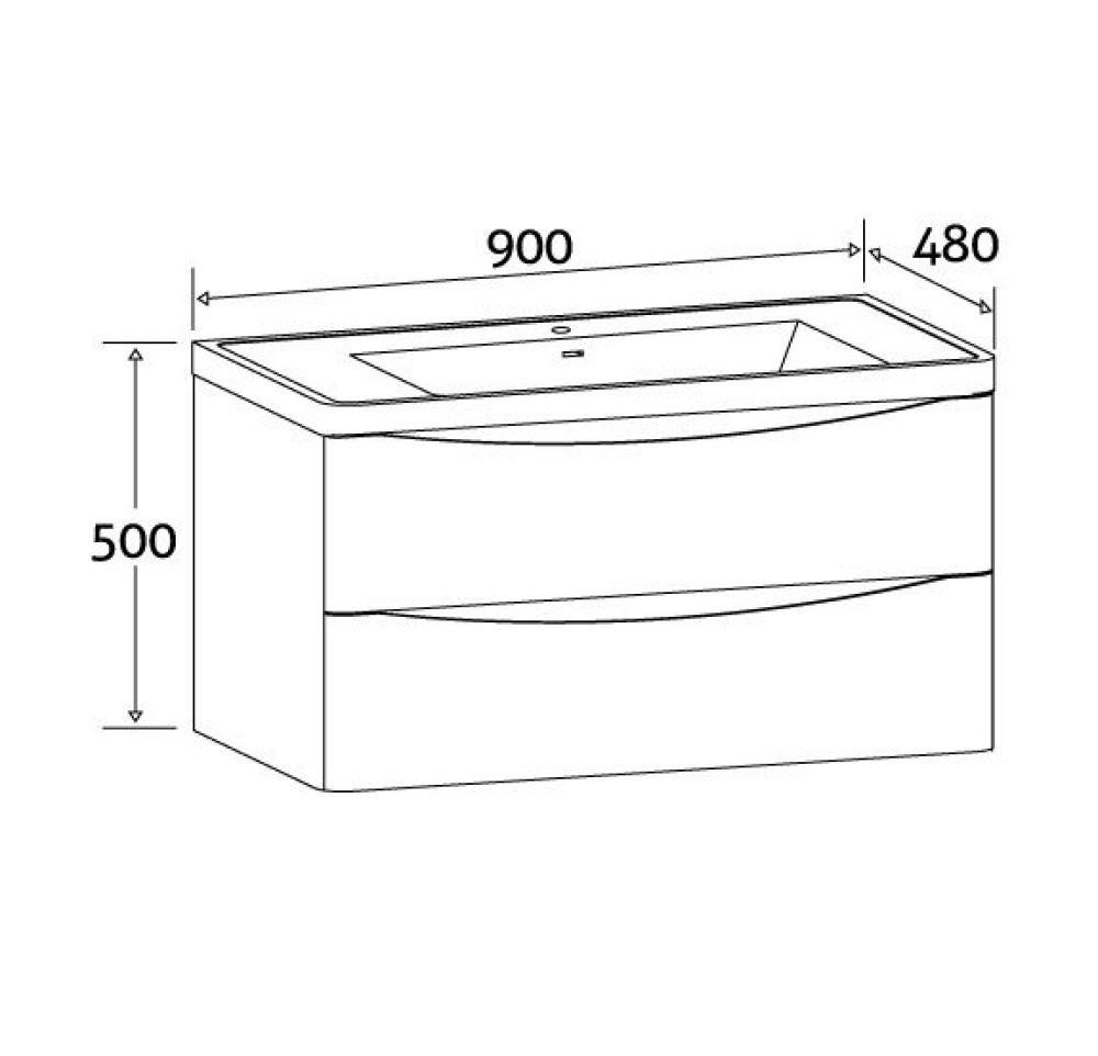 Erin Light Oak Wall Hung Vanity Unit with Grey Glass Basin 900mm