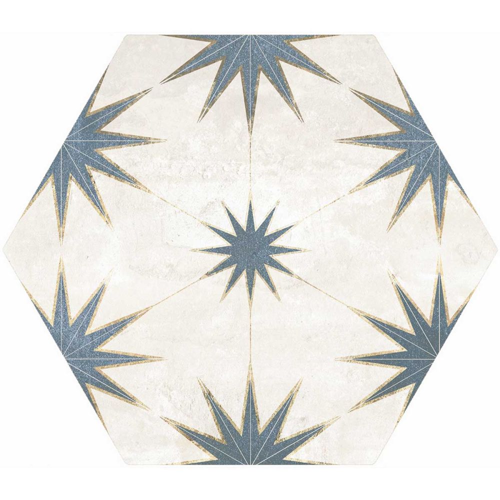Elise Decor Blue Hexagon Matt Porcelain Tile 228x198mm