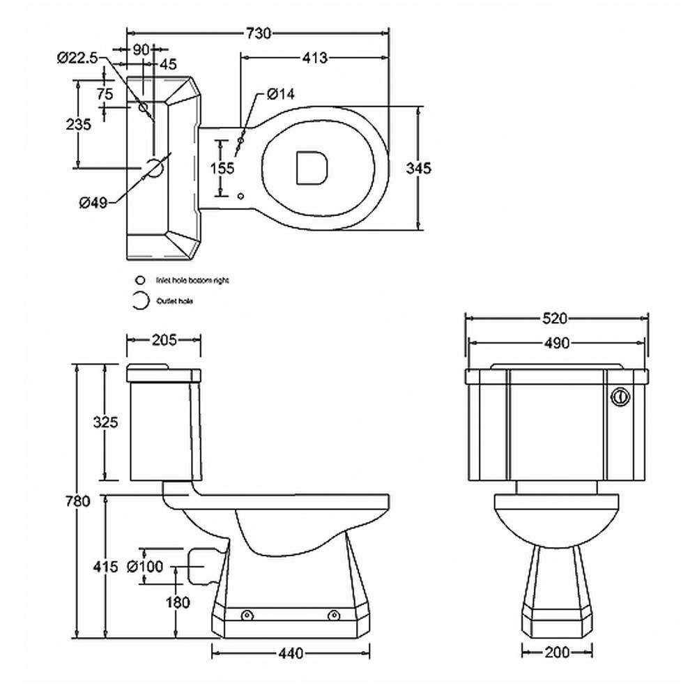 Standard Close Coupled Toilet & Push Button spec