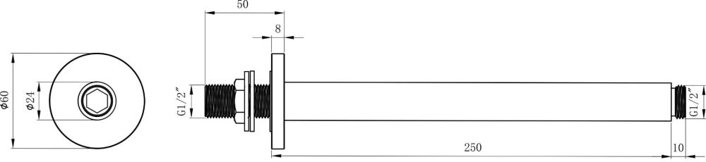 Round 250mm Ceiling Arm - Matt Black spec