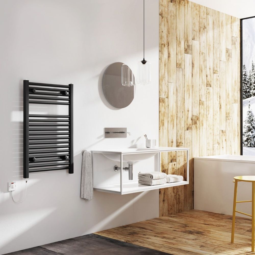 Neptune Matt Black Electric Heated Towel Rail 770x500mm