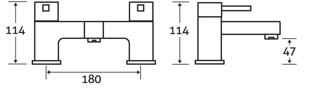Quadro Chrome Bath Filler Tap Dimension Drawing