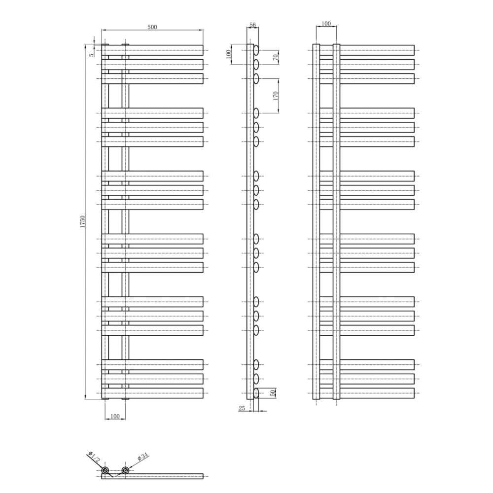 Rayner Grey Designer Heated Towel Rail 1750x500mm