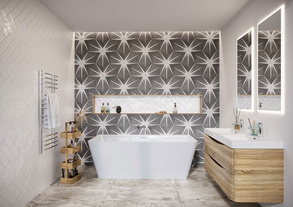 Lotus Hex Matt Grey Hexagon Porcelain Tile - 198x228mm Configuration Roomset