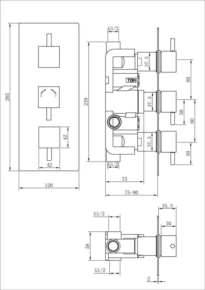 Double Outlet Square Concealed Shower Valve Spec