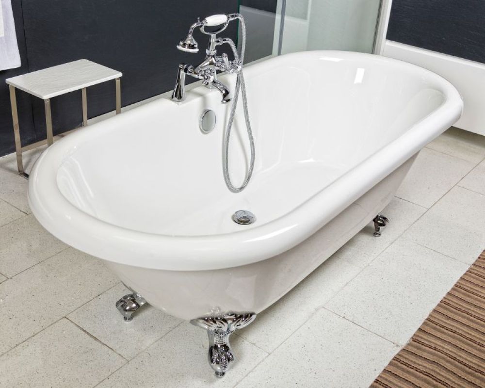 Roomset image from above showing the internals of the Mere Traditional Freestanding Acrylic Bath with Chrome Feet 1780x800mm
