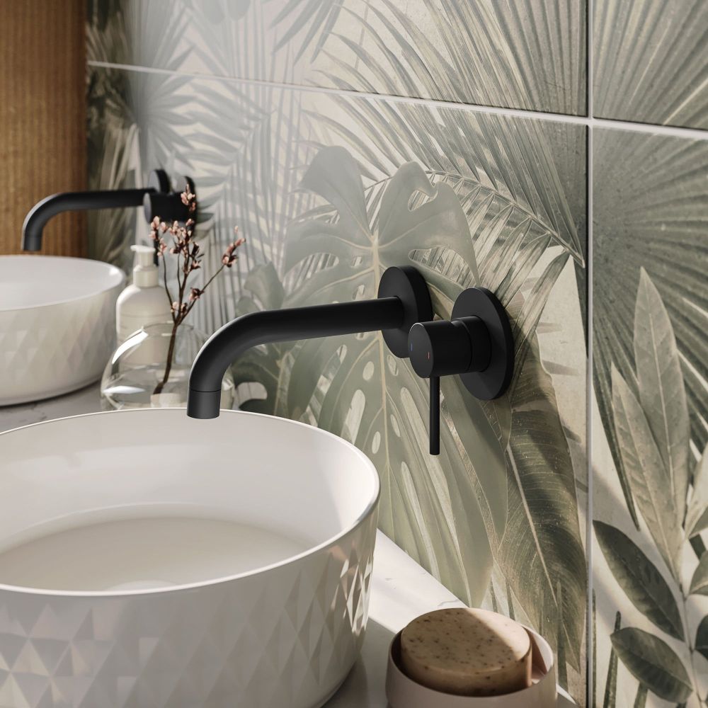 Elora Matt Black Wall Mounted Basin Mixer Tap
