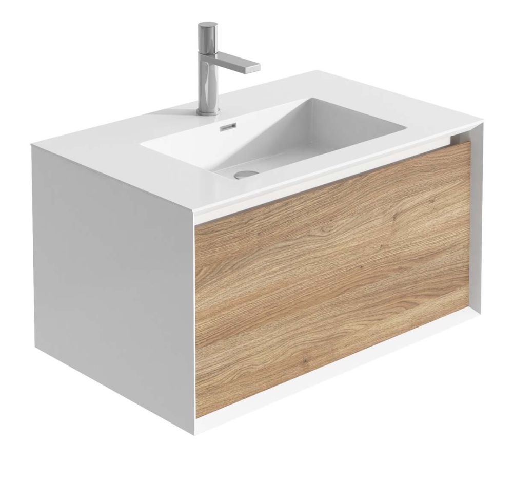 Snowdon White and Oak Wall Hung Vanity Unit with White Basin 750mm