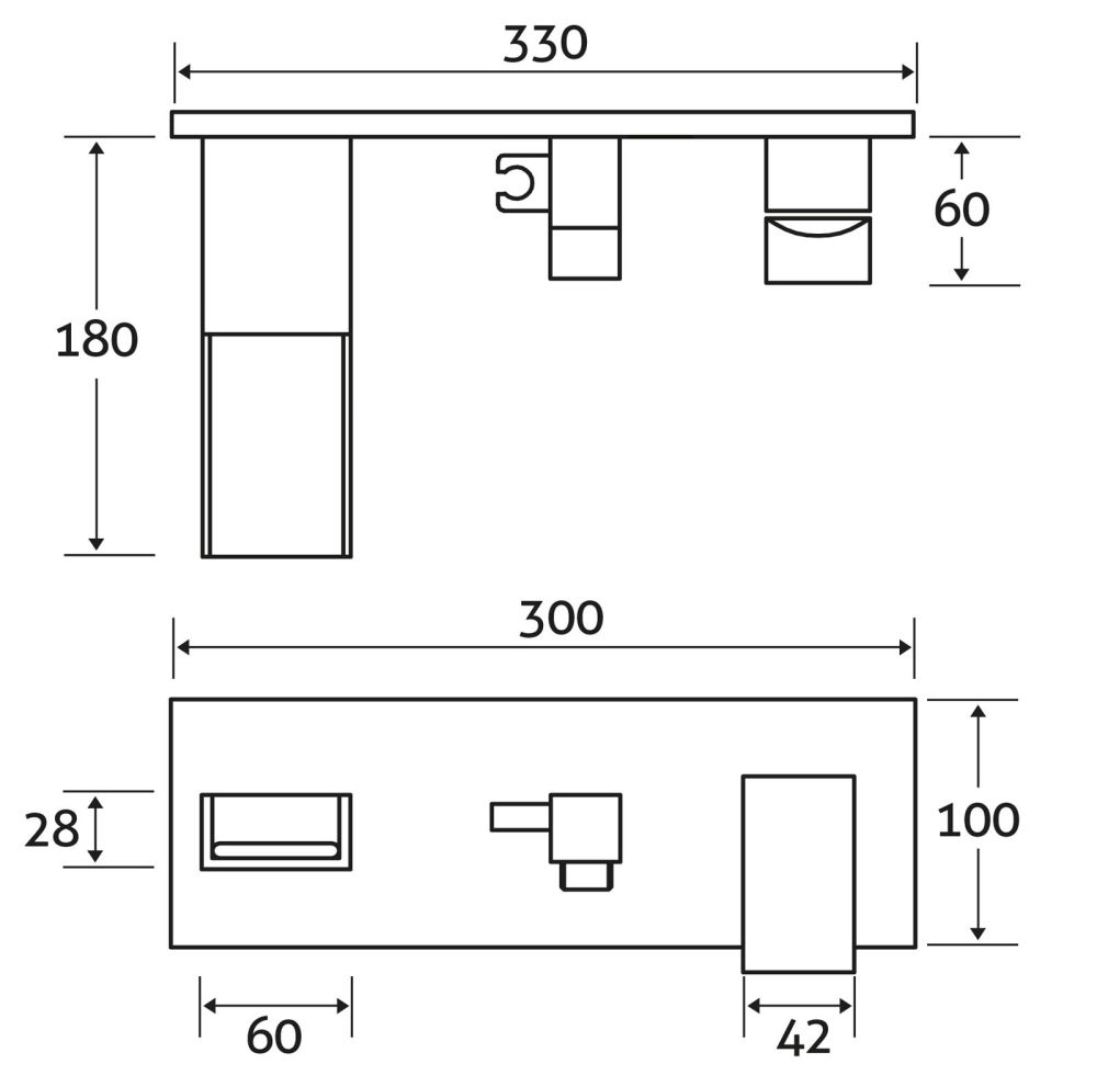 Cairo Chrome Wall Mounted Bath Shower Mixer Tap - Dimensions