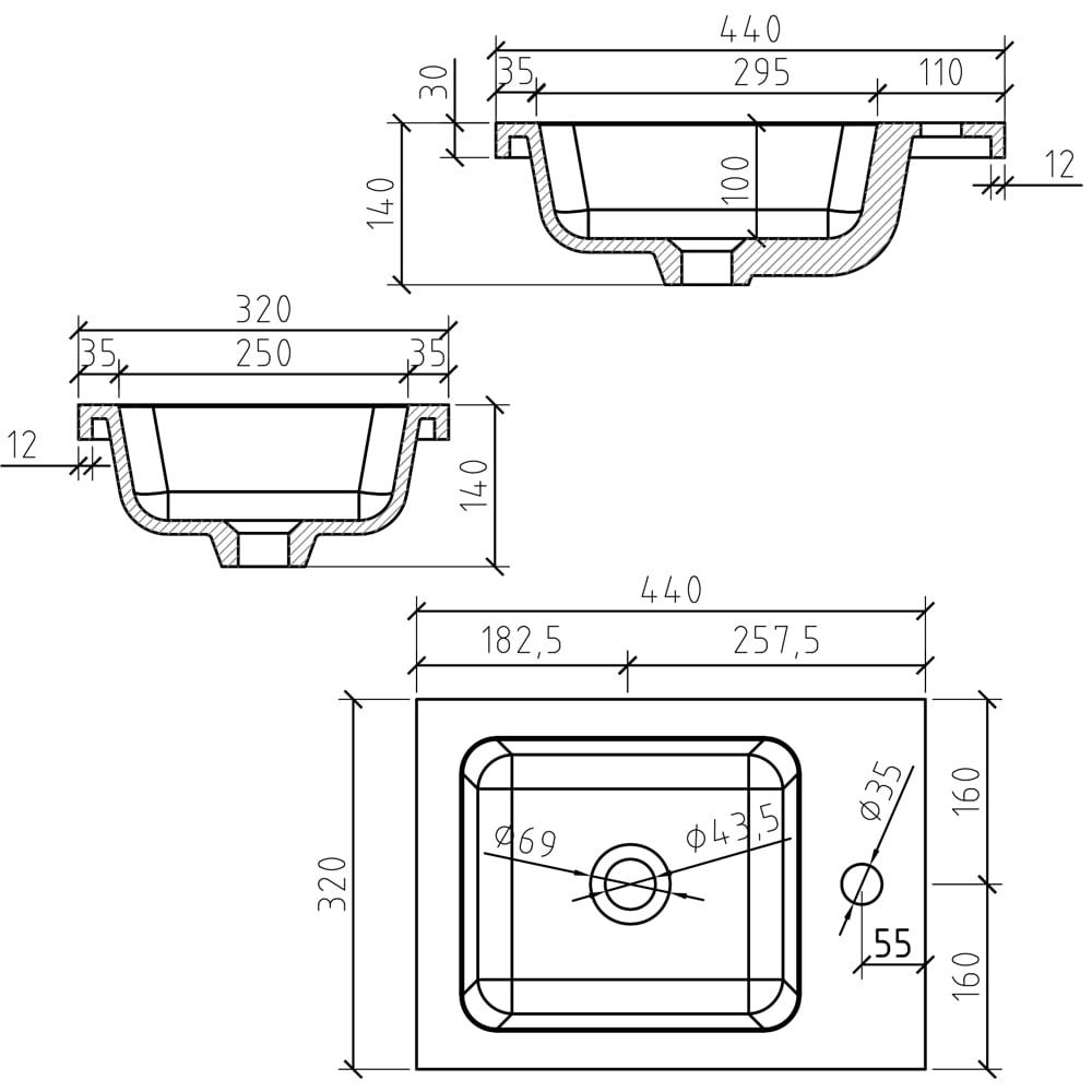 Odion Concrete Wall Hung Cloakroom Vanity Unit with Resin Basin 440mm