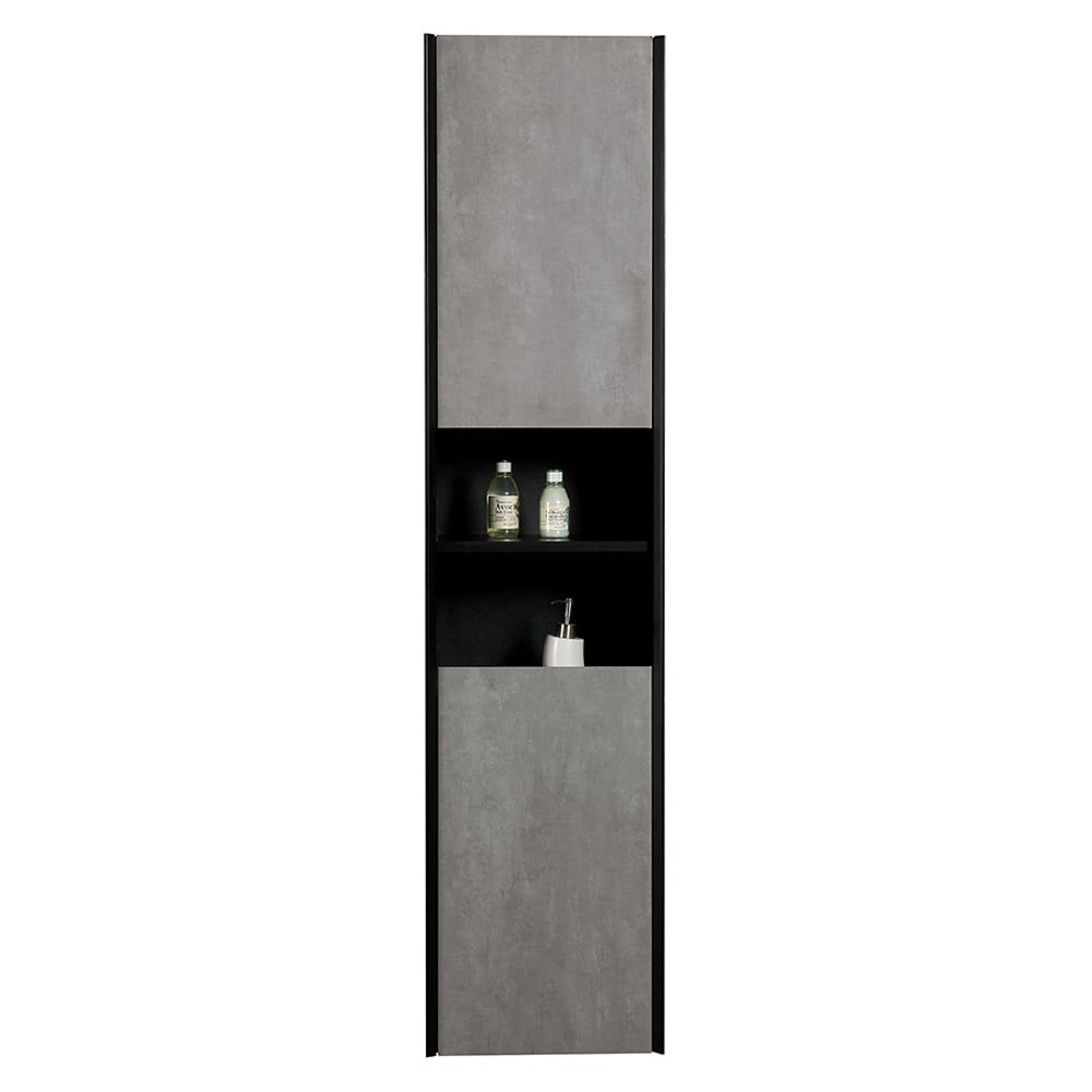 Snowdon Concrete and Black Wall Mounted Tall Storage Cabinet