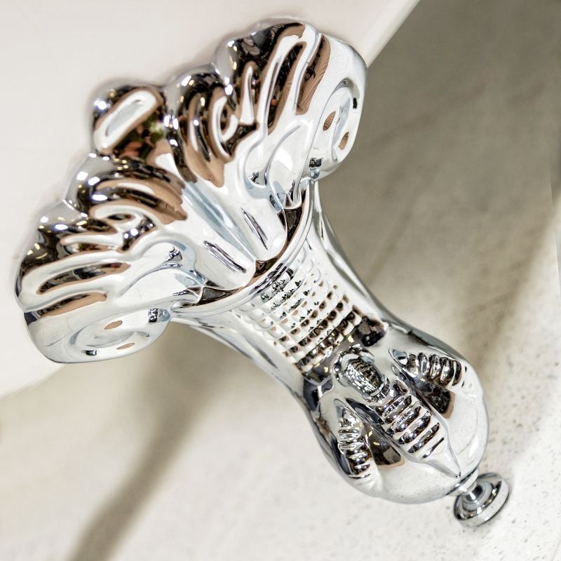 Close up detailed view of the Mere Traditional Freestanding Acrylic Bath with Chrome Feet 1780x800mm claw bath foot