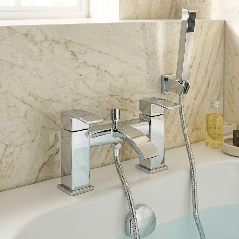 Lifestyle image of the Satori Chrome Bath Shower Mixer Tap