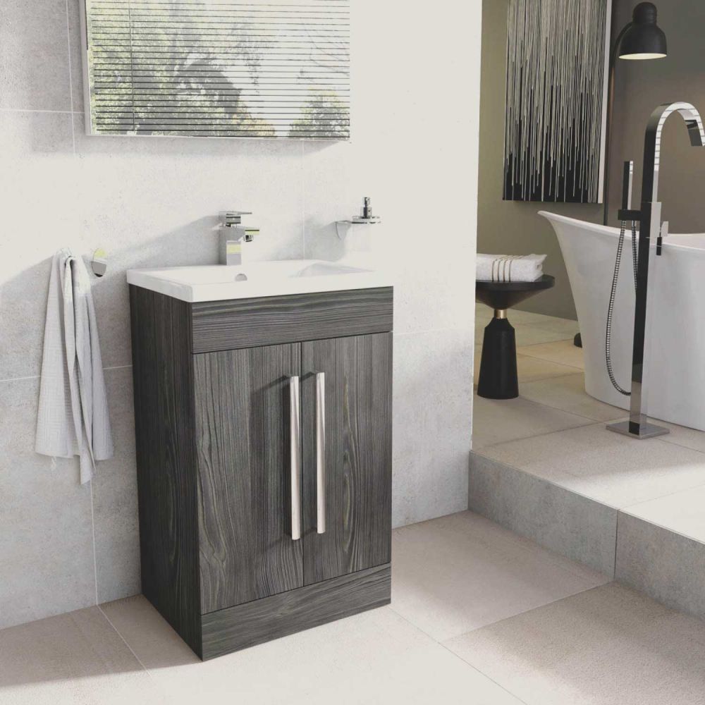 Nante Dark Elm Floor Standing Vanity Unit with Ceramic Basin 515mm