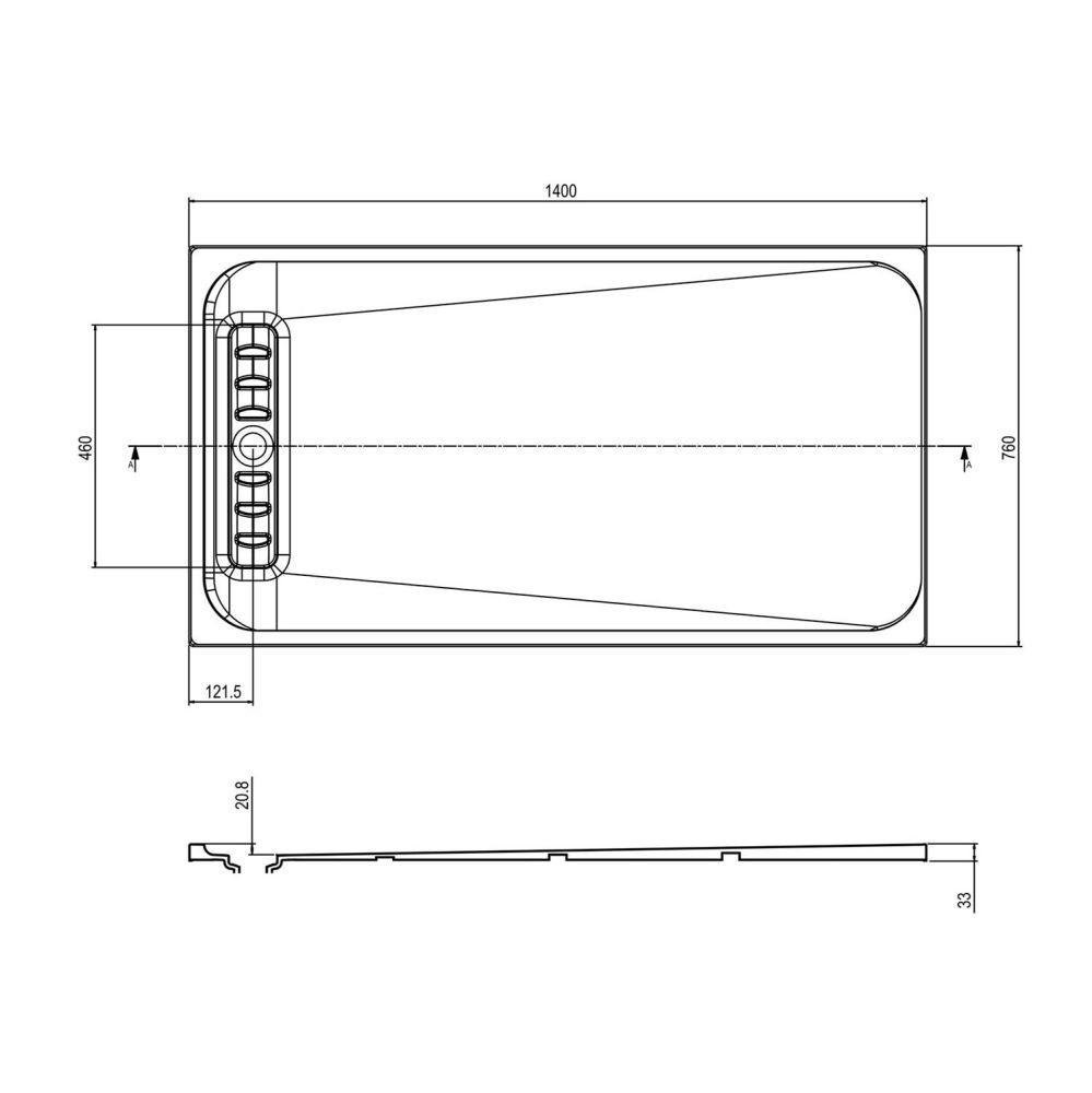 Linearity White Slimline Shower Tray 1400x760mm Spec Drawing