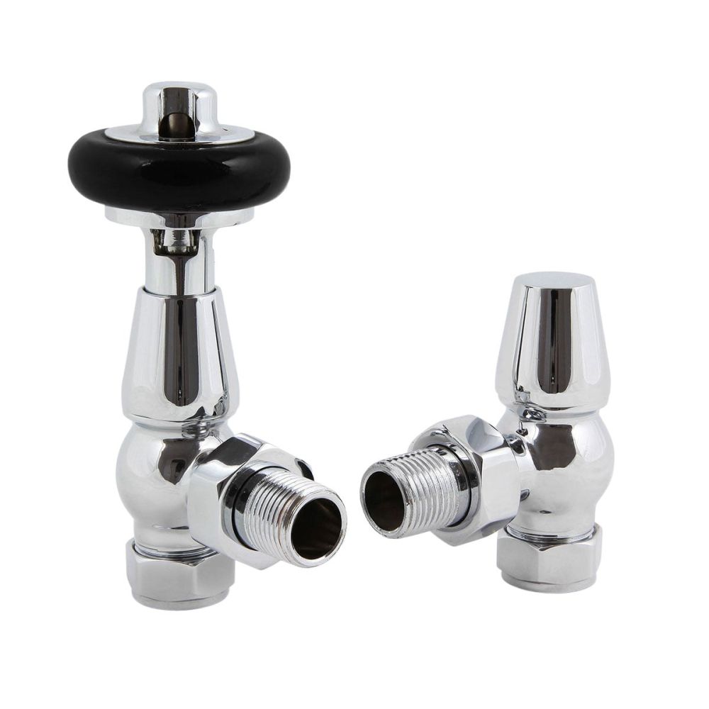 Wooden Head Angled Pair of Radiator Valves
