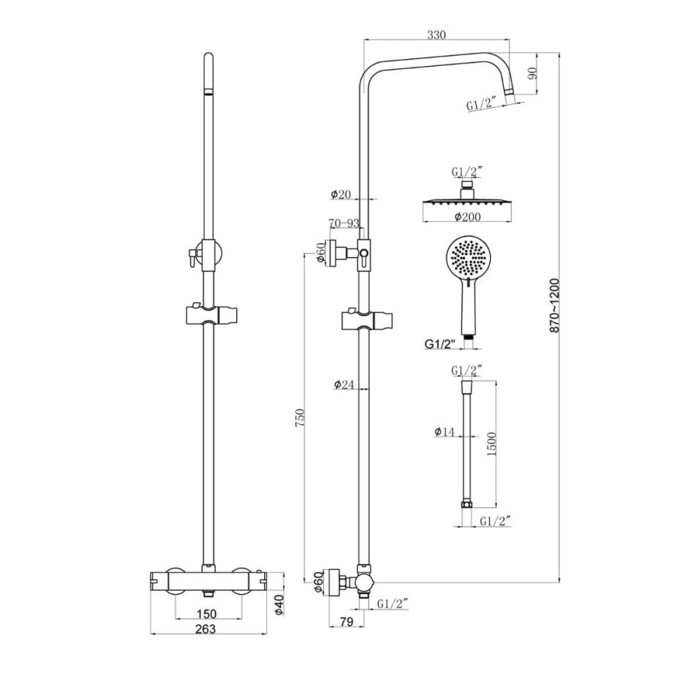 Vibra Matt Black Round Thermostatic Shower Pack