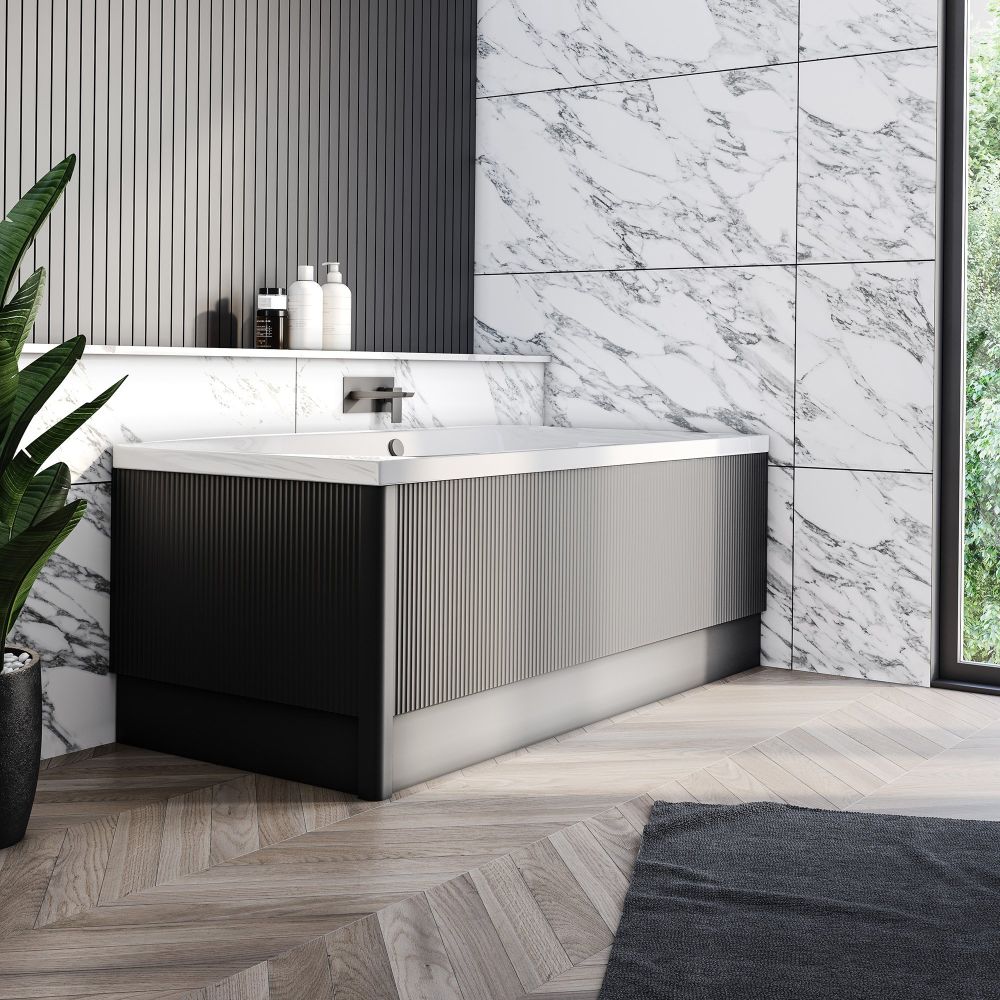 Matt Black Ribbed End Bath Panel & Corner Post - 800mm