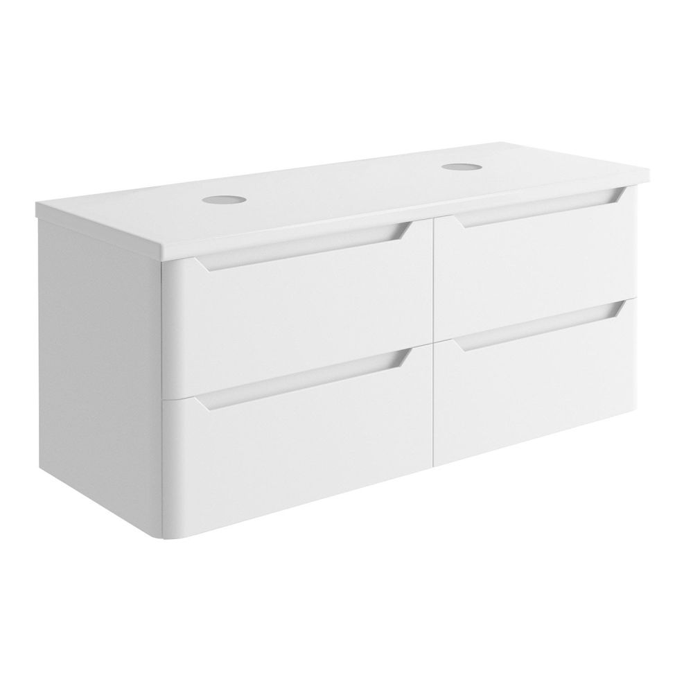 Ellis Wall Hung 1200mm Vanity Unit in Matt White with White Worktop