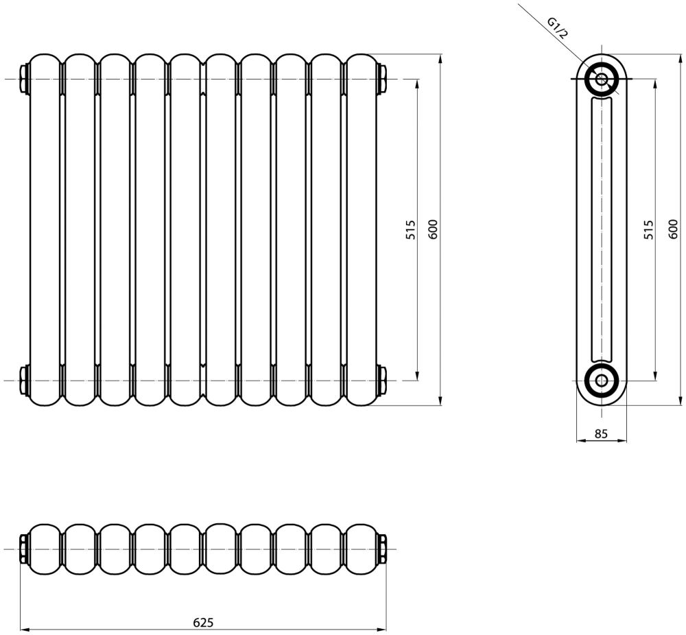 Etam White Horizontal Column Radiator 600x622mm Spec