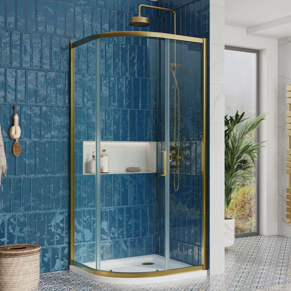 Fabio Brushed Gold Sliding Shower Door Quadrant 900x900mm
