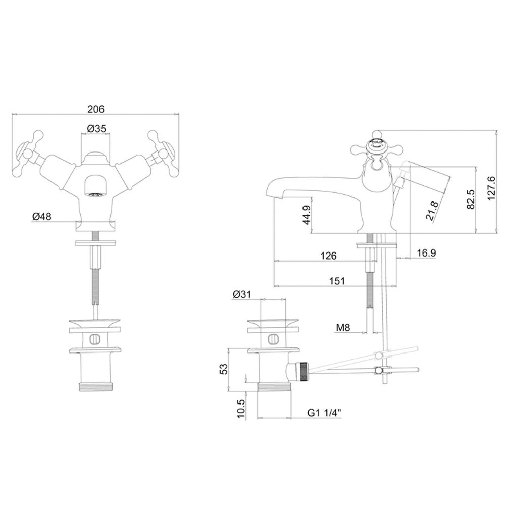 Burlington Kensington Chrome Basin Mixer Tap with Plug & Chain Waste