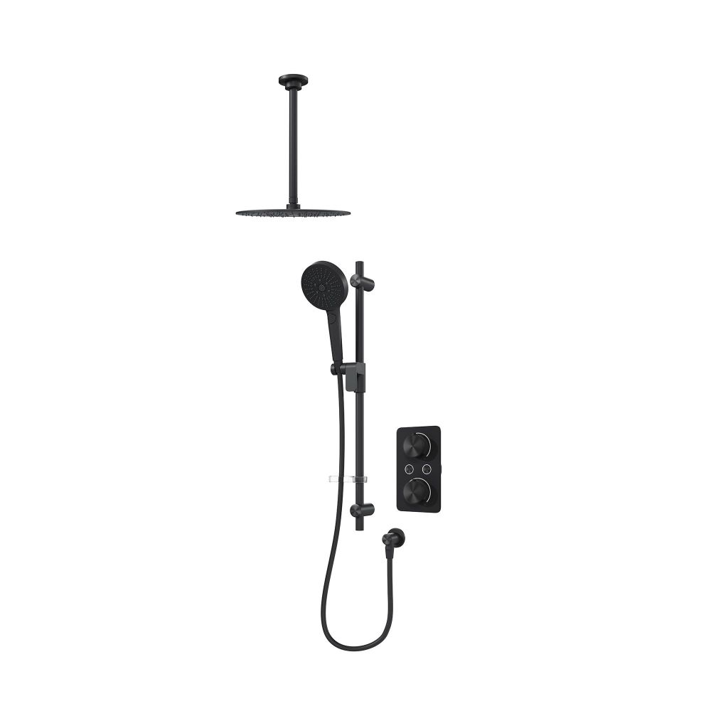 Aqualisa S1 Matt Black Smart Digital Shower Dual Outlet (Slide Rail Kit with Fixed Ceiling Head) HP/Combi