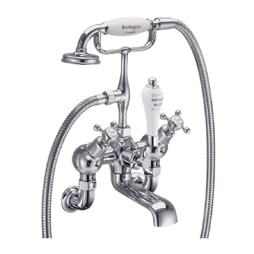 Burlington Claremont Chrome Wall Mounted Angled Bath Shower Mixer Tap with S Adjuster