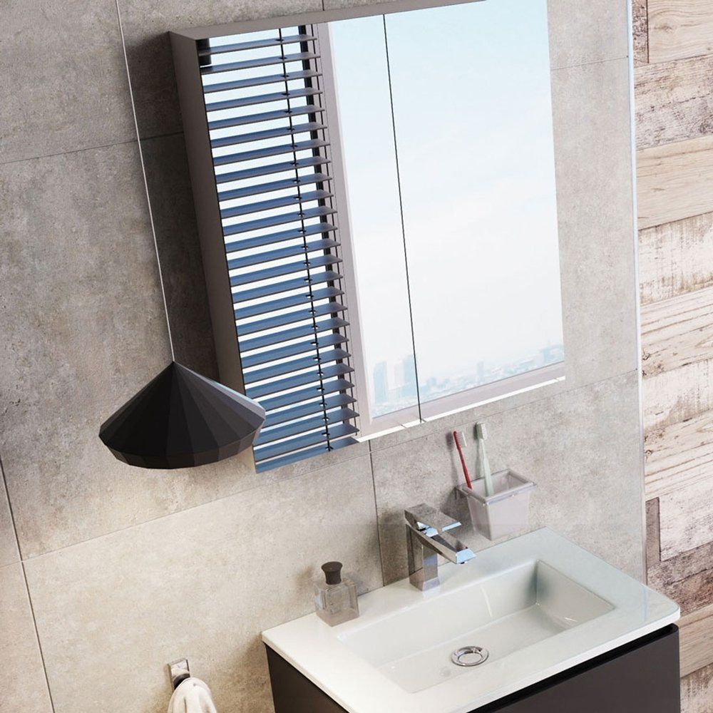 Neon Double Door Bathroom Mirrored Wall Cabinet