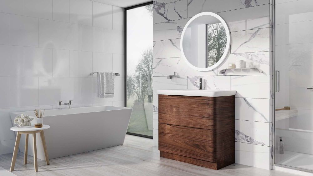 Erin Rosewood Floor Standing Vanity Unit with Link Resin Basin 900mm